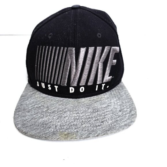 Vintage Y2K Nike Just Do it Snap Large Patch SnapBack Hat Grey Black - Picture 1 of 10